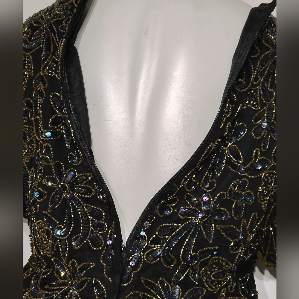 Vintage Papell Boutique Evening Blouse Sequin Silk Beaded Top Cote d' Azur - Picture 8 of 9